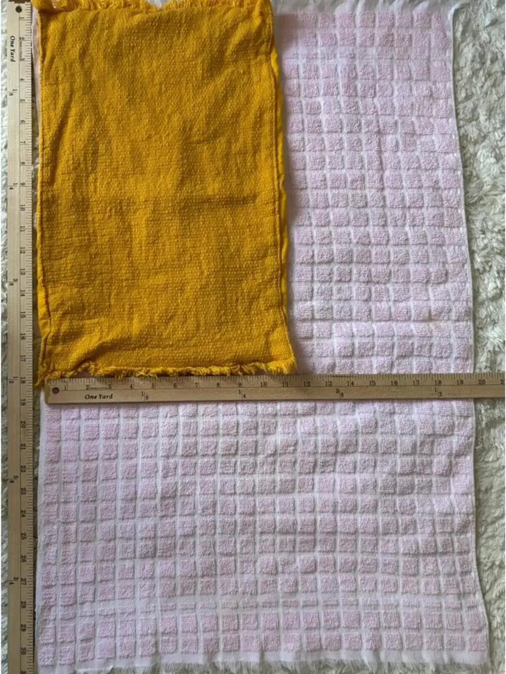 Vtg Pink Checkered and Mustard Double Sided Textured Dish Rags Kitchen Towels